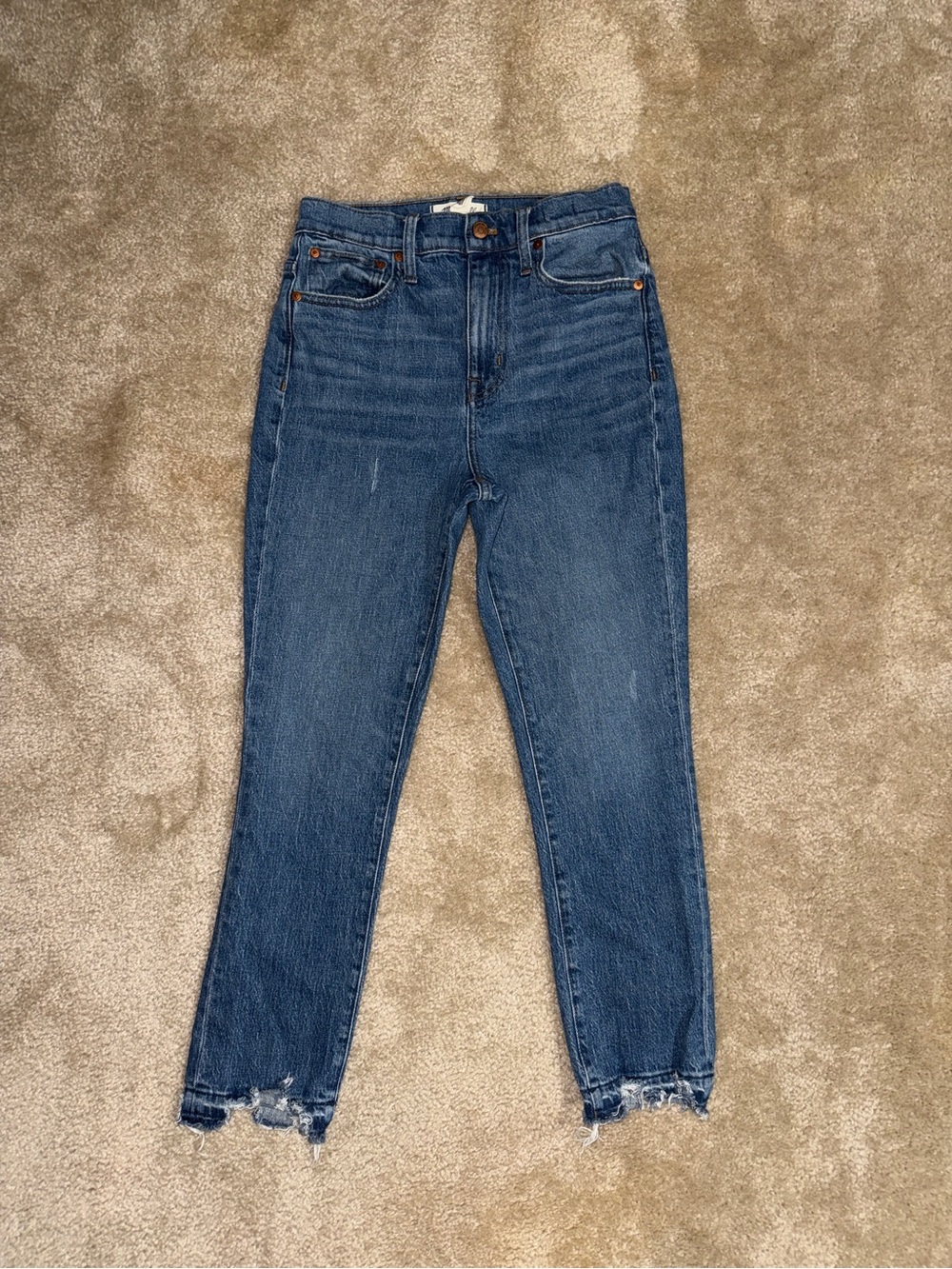 Madewell The High-Rise Slim Boyjean Frayed Raw Hem Blue Jeans Size 25